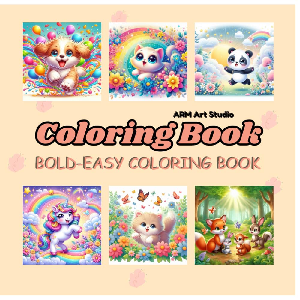 Cute Animals Coloring Book: 50 Big, Bold & Easy Coloring Pages for Relaxation and Fun