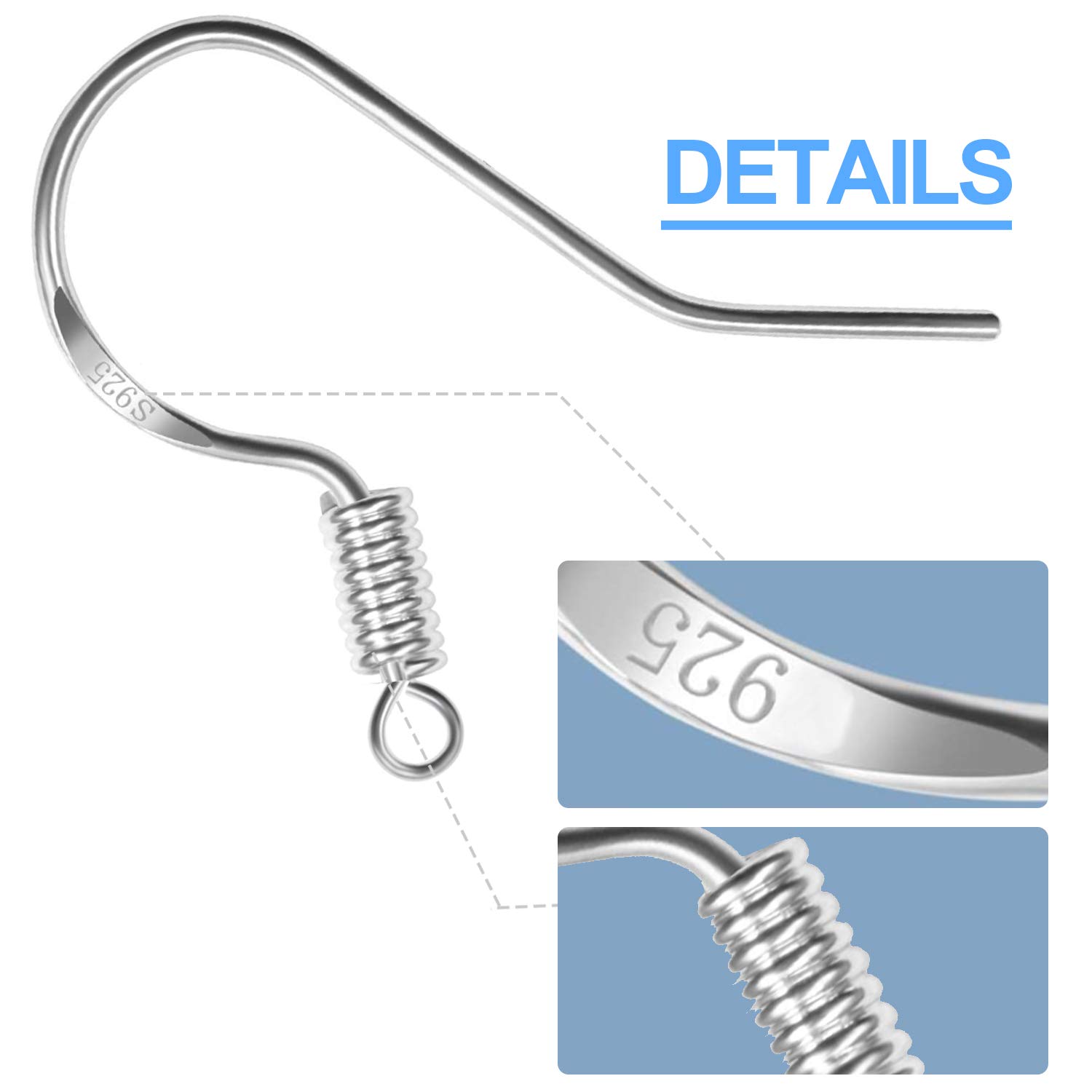 100Pcs Earring Hooks, Fish Hooks Ear Wires French Wire Hooks, Coil And Ball Style Nickel-Free