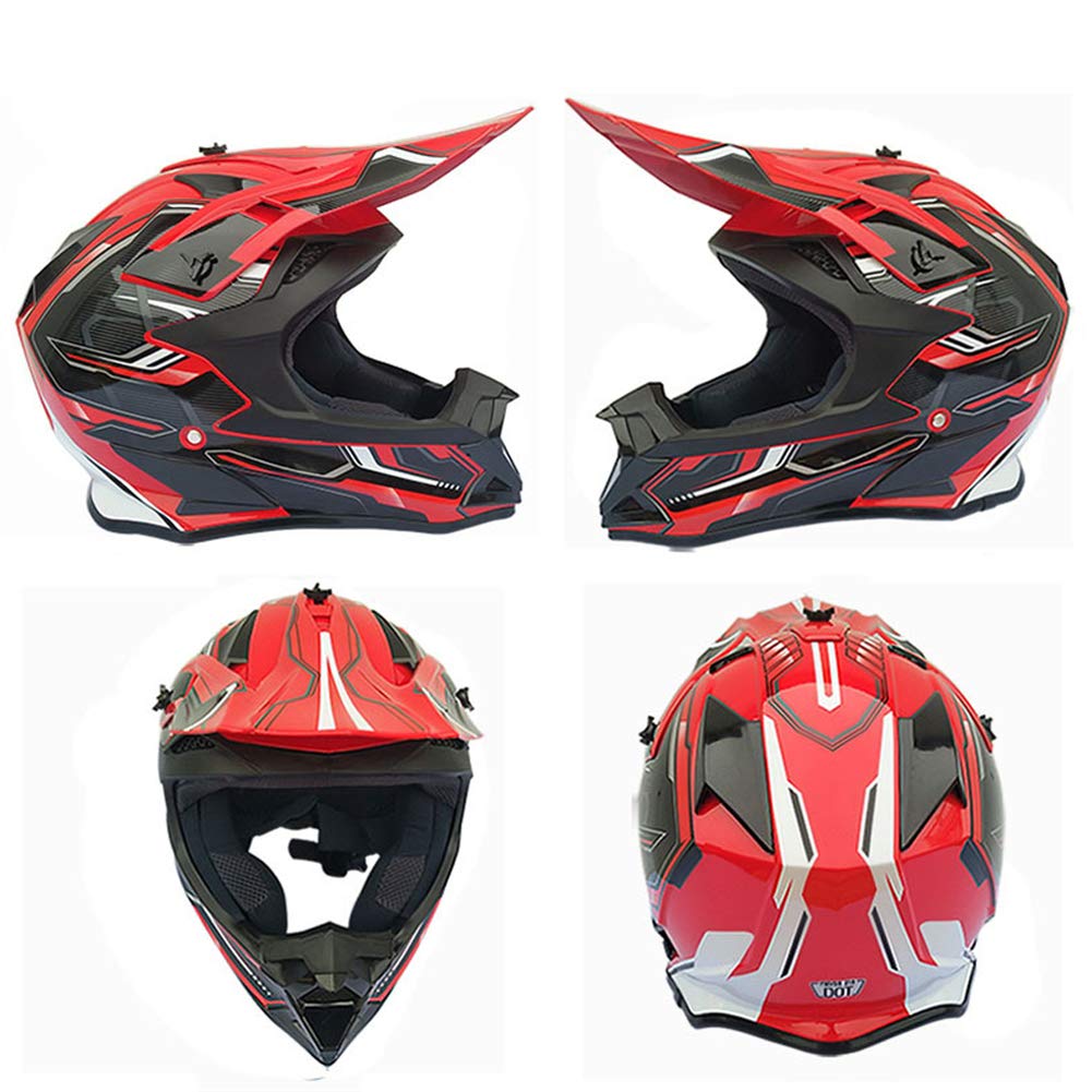 MRDEER Motocross Helm Schwarz, Motorrad Crosshelm Set mit Brille Handschuhe Maske Motorrad Netz, Fullface MTB BMX Helm Motorradhelm Herren für Quad ATV Downhill Enduro Sport,S