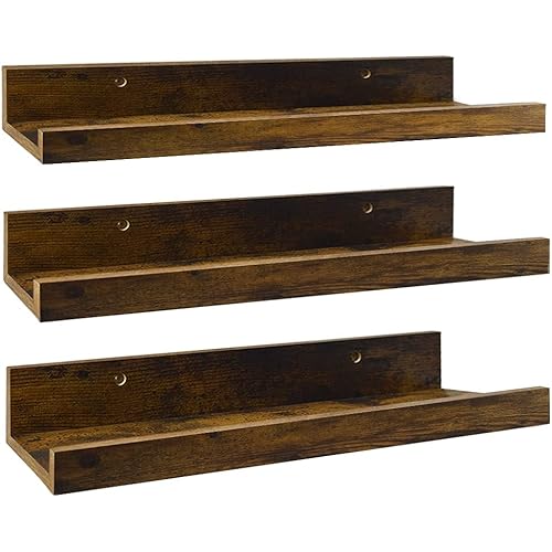 Giftgarden 16 Inch Floating Shelves ,Set of 3, Rustic Wall Mounted Picture Ledge Wooden Wall Shelf for Living Room Bedroom Kitchen Bathroom, 3 Different Sizes
