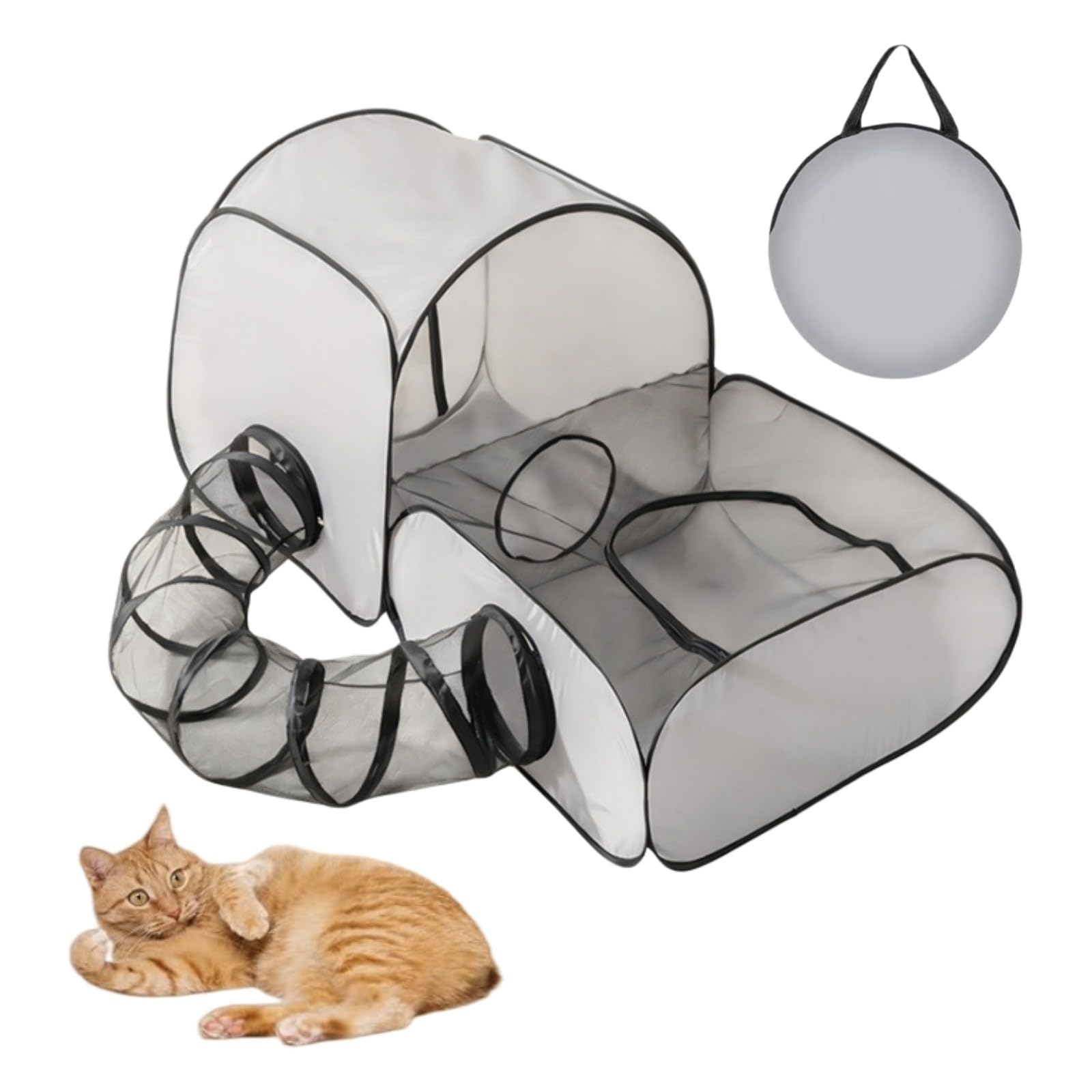 Recinto per gatti all'aperto pieghevole con tunnel, grande parco per gatti portatile con borsa per il trasporto, tenda per gatti in rete traspirante, area giochi sicura per giardino, balcone, casa e