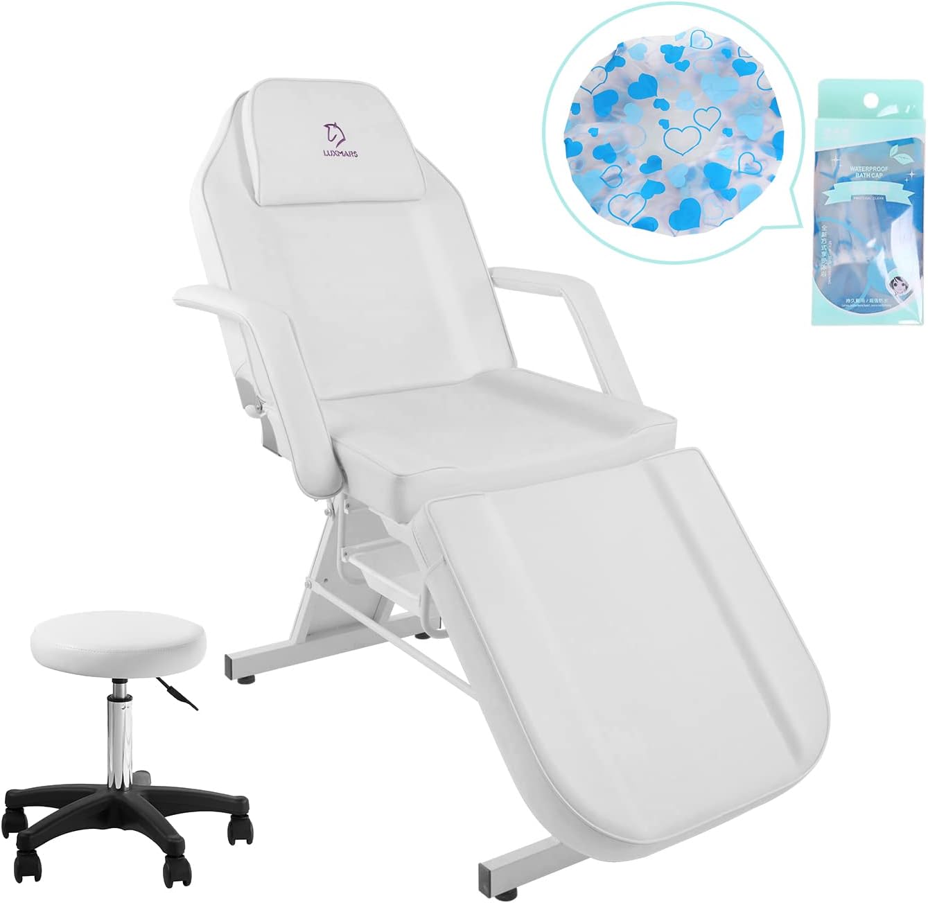 LUXMARS Facial Chair, Massage Bed Tattoo Chair Salon Bed with Hydraulic Stool for Professional