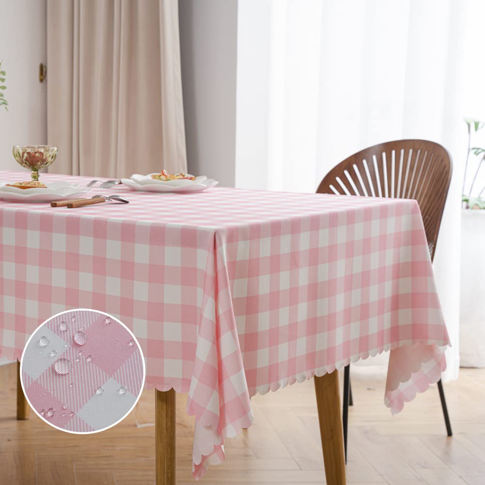 MANGATA CASA Pink Gingham Tablecloth for Rectangle Tables- Checkered Table Cloth Waterproof Kitchen & Table Linens-Polyester Buffalo Plaid Wrinkle Free Table Cover(Baby Pink 60x72in)