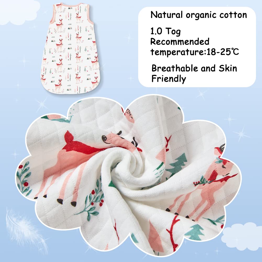 Fairy Baby Sacco Nanna per Neonati 1.0 Tog Sacco a Pelo Senza Maniche per Neonato Bambino Bambina Morbido Cotone Traspirante Swaddle