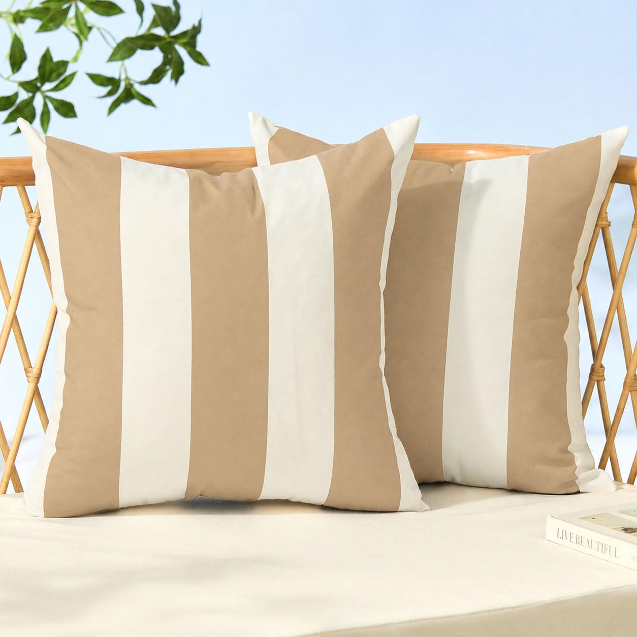 Allorry Outdoor Pillow Covers 16x16 Light Brown Striped Outdoor Decor 07L16