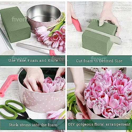Pack Of 6 Dry Floral Foam Blocks + Floral Foam Knife For Artificial Flower Arrangements, Set Includes 6 Flower Foam Blocks & Cutting Knife - Florist Foam Supplies - 7.8"L X 3.4"W X2.6"H #TOP3