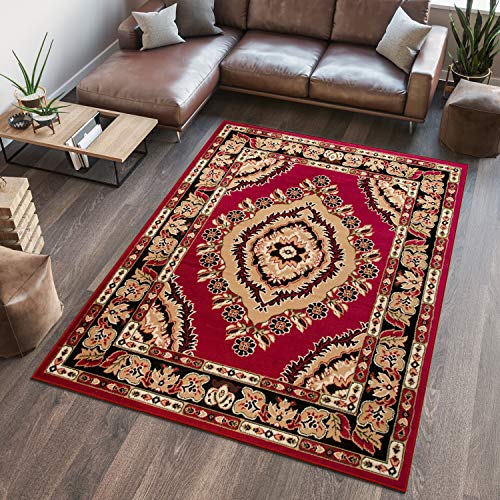 TAPISO Atlas Teppich Kurzflor Rot Beige Traditionell Orientteppich Klassisch Floral Orient Design...