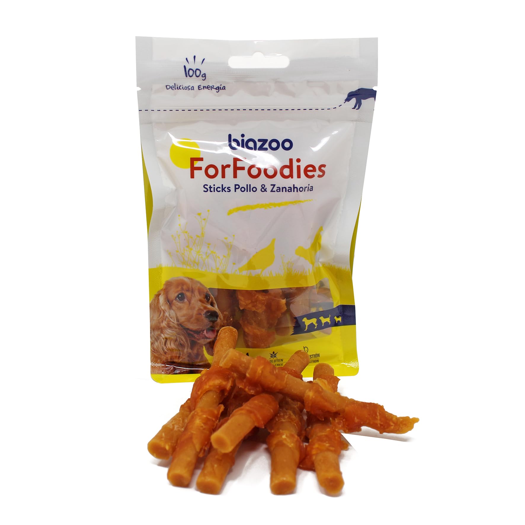 Biazoo Pack 9 un. Sticks Pollo y Zanahoria 100g Snacks para Perros Apto para Todas Las Razas y tamaños. Snack Altamente digerible y con Alto Contenido en proteína.