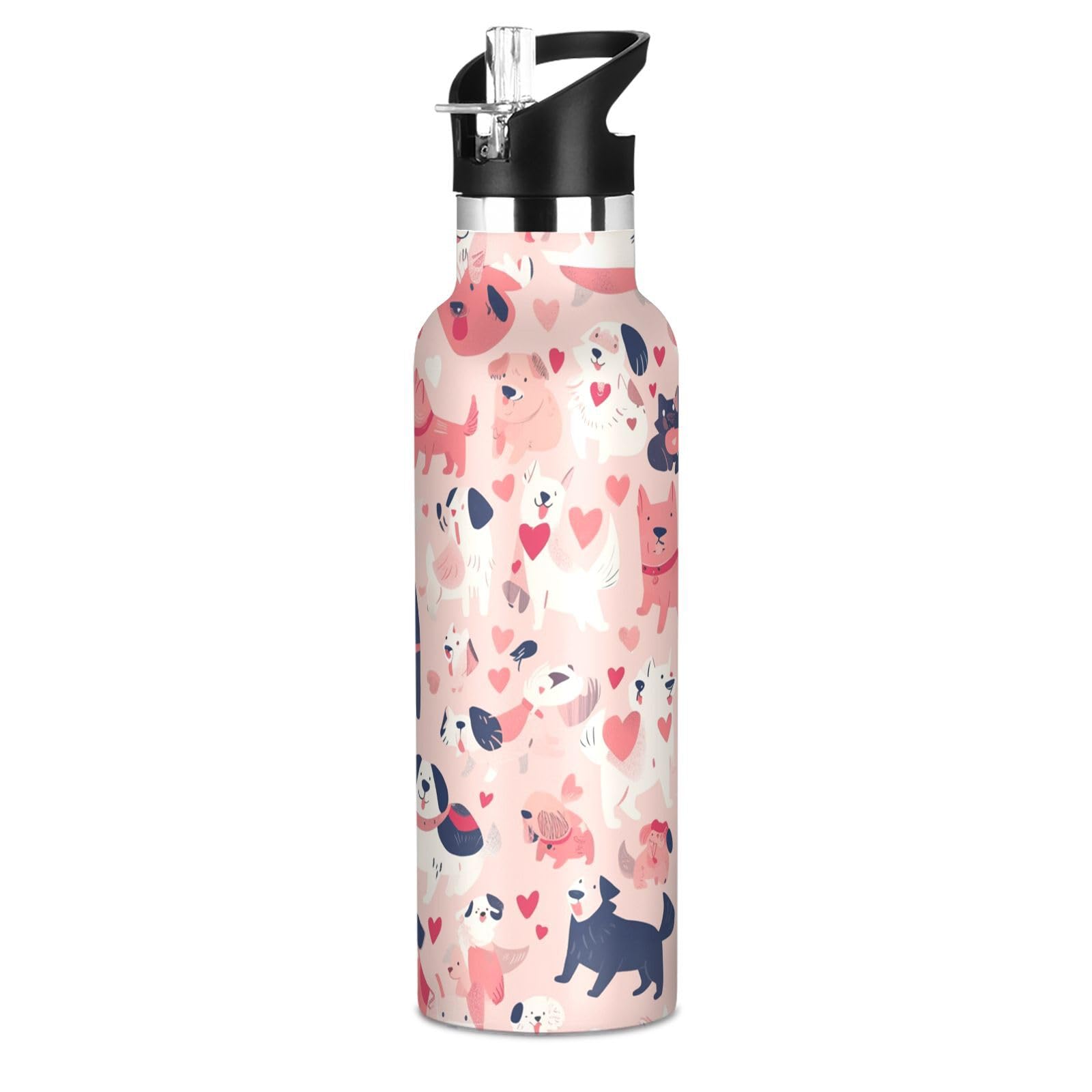Kaaviyo Boys Pattern Cute Cats Adorable Pink Water Bottle Stainless Steel Jug Insulated Vacuum Cup For Girls(600Ml)