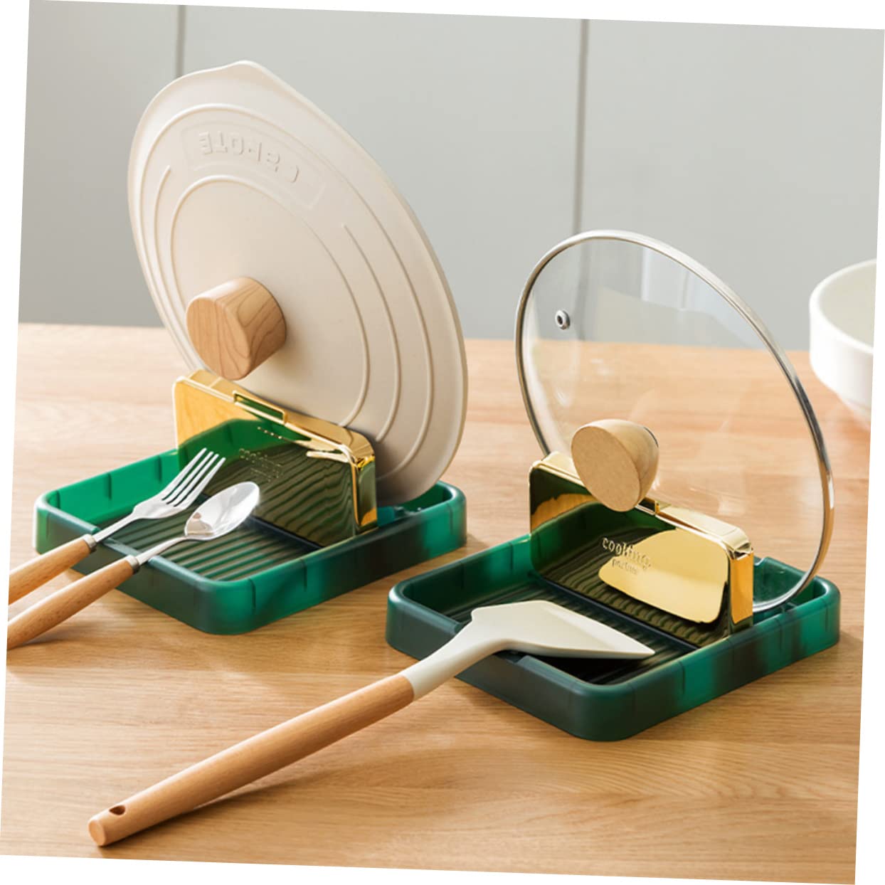 OUNONA Tabletop Countertop Lid Stand Foldable Pot Cover and Spoon Rest Organizer for Kitchen Storage Space Saving Design Home Supply