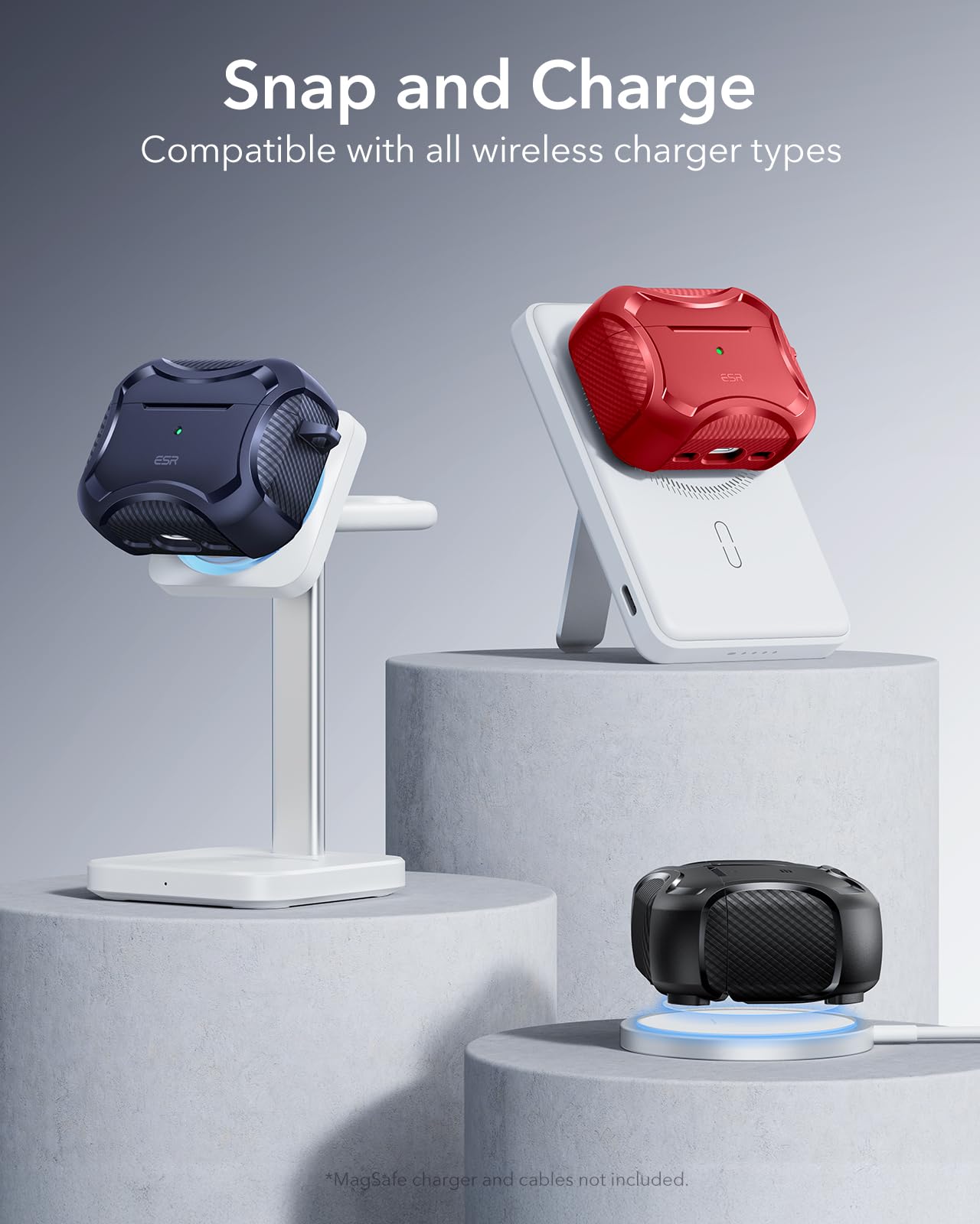 ESR Etui do AirPods Pro 3 (2025), kompatybilne z AirPods Pro 3 (kabel USB-C), pokrywa magnetyczna, kompatybilna z MagSafe, skuteczna ochrona przed upadkiem, seria Cyber, czerwona