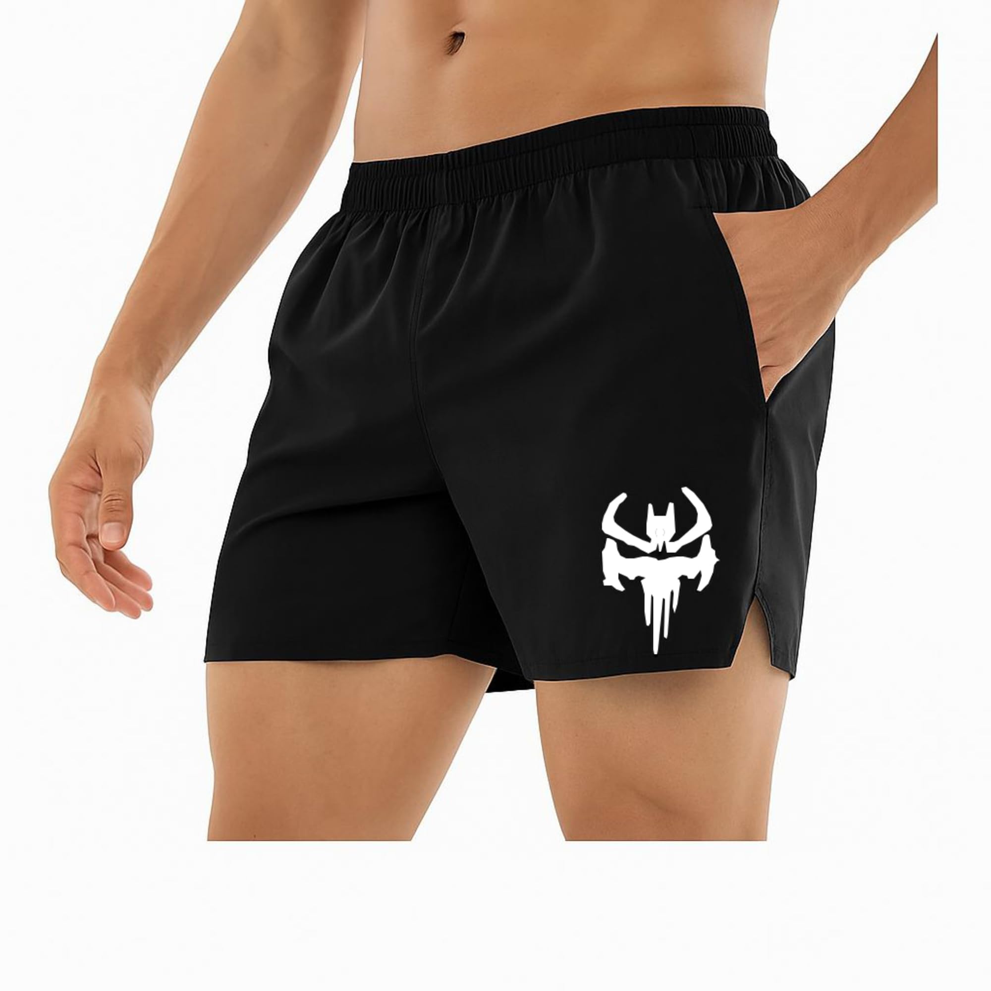 Blacktail Men's Athletic Quick-Dry Training Shorts, Black, Elastic Waistband with Pockect Lightweight Shorts with Side Zipper Pockets-PO1-image-2
