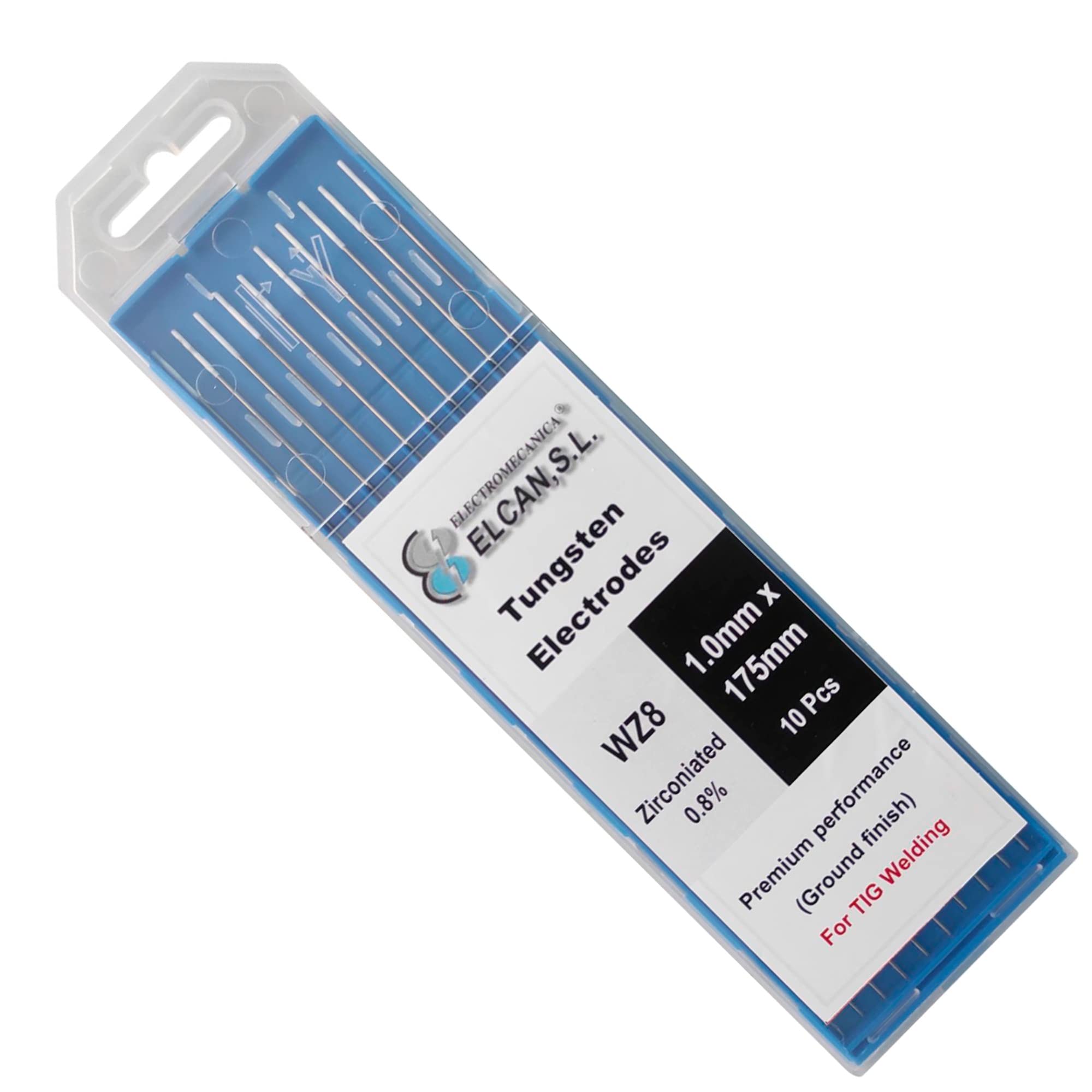 ELCAN Tungsten TIG soudage Zirconium 0,8% Blanc AZ8 professionnel, électrodes de soudage pour torche TIG 1,0 1,6 2,0 2,4 3,2 mm, 10 unités - Dimensions: 1,0 x 175 mm