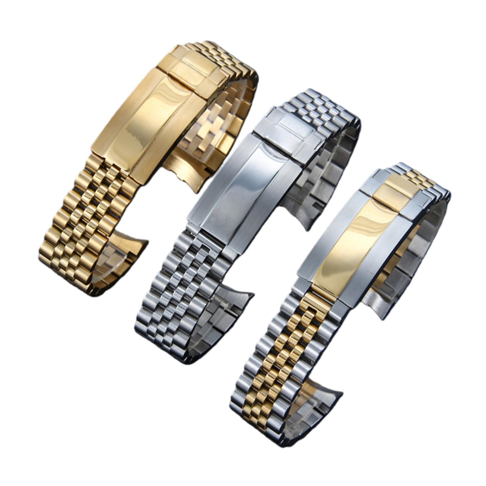Bransoleta Zegarkowa 5 Ogniw Stal Nierdzewna Zakrzywione Końce Zapięcie Zatrzaskowe 20mm Męska Metalowa - Czarny B 20MM