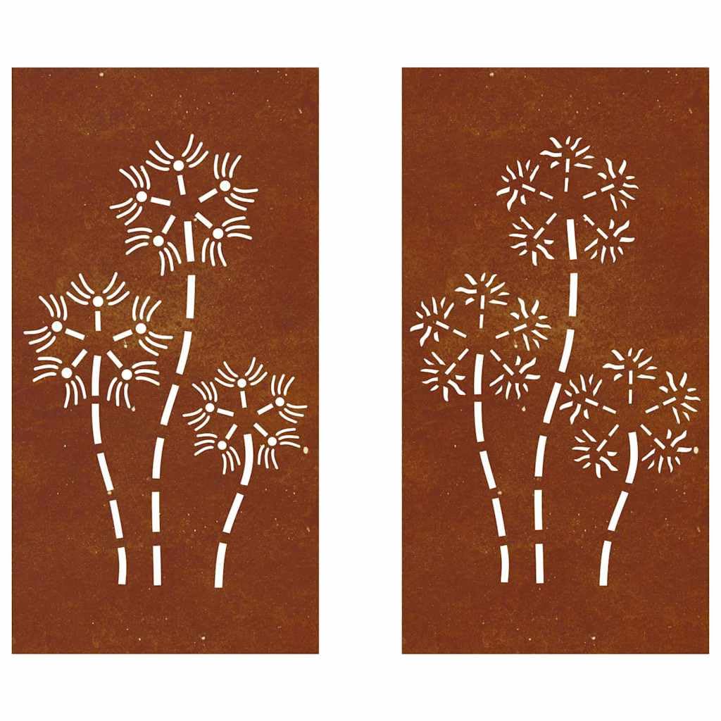 Décorations Murales de Jardin 2 Pièces 105x55 cm Design Fleur | Acier Corten Rouillé | Panneau Métallique Décoration Extérieure pour Mur Clôture Balcon Patio Terrasse