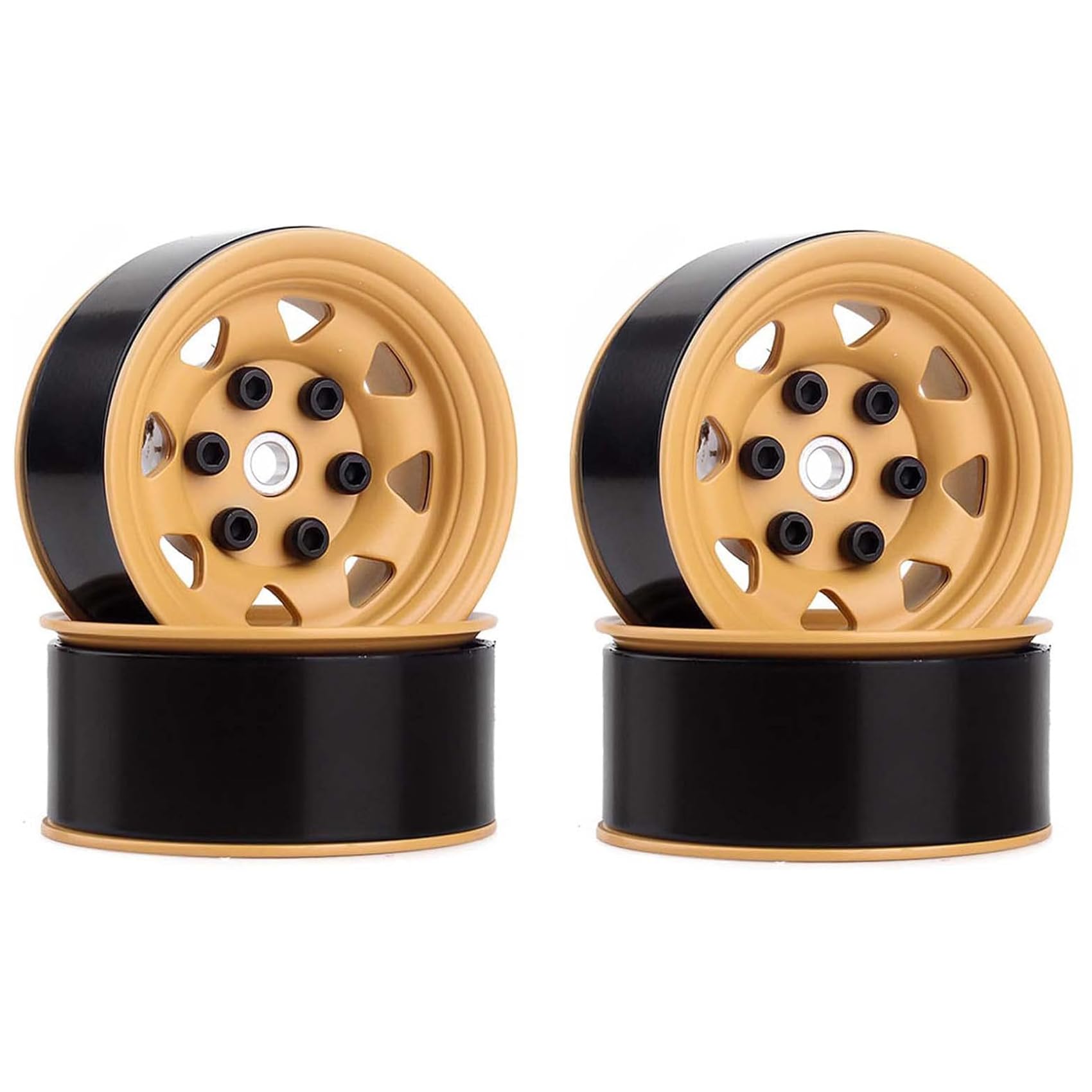 KINGCOO 4PCS 1.55 inch Metal Beadlock Wheel Hub RC Car Aluminum Alloy Wheel Rim for 1/10 RC Rock Crawler Car for Axial 90069 D90 TF2 Tamiya CC01 CC02 LC70 LC80 MST (Black Yellow)