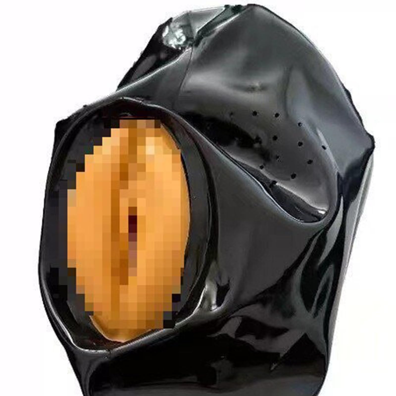 DSPENGS Latex Hood BDSM Full Face Mask Unisex Rubber Hood Handmade for Party Club Special Cool with Back Zipper(Size:M-65CM)
