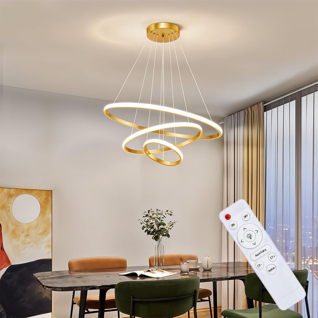 HASTHIP® Modern LED Chandelier for Living Room 55W Geometric Hanging Lamp Multi Ring Hanging Lamp with Remote Control Dimmable Ceiling Light for Living Room, Dining Room