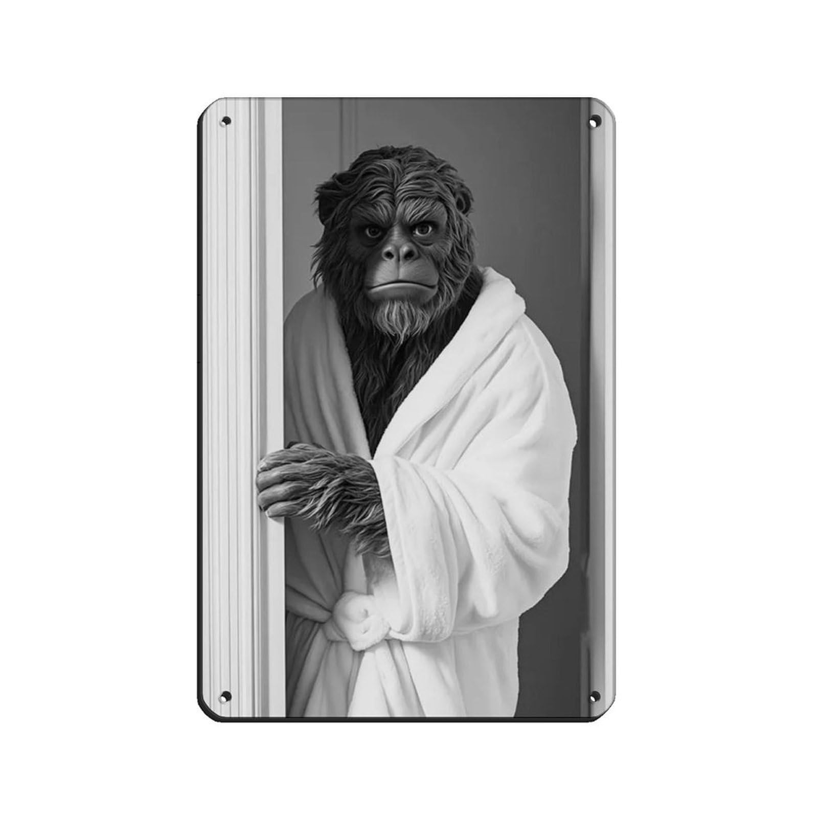Lxwnze 20L X 30W Cm Sasquatch Wearing A Bathrobe, Bathroom Art Tin Sign Vintage Metal Pub Club Cafe Bar Home Wall Art Decoration Poster Retro 8X12inch(20X30cm)
