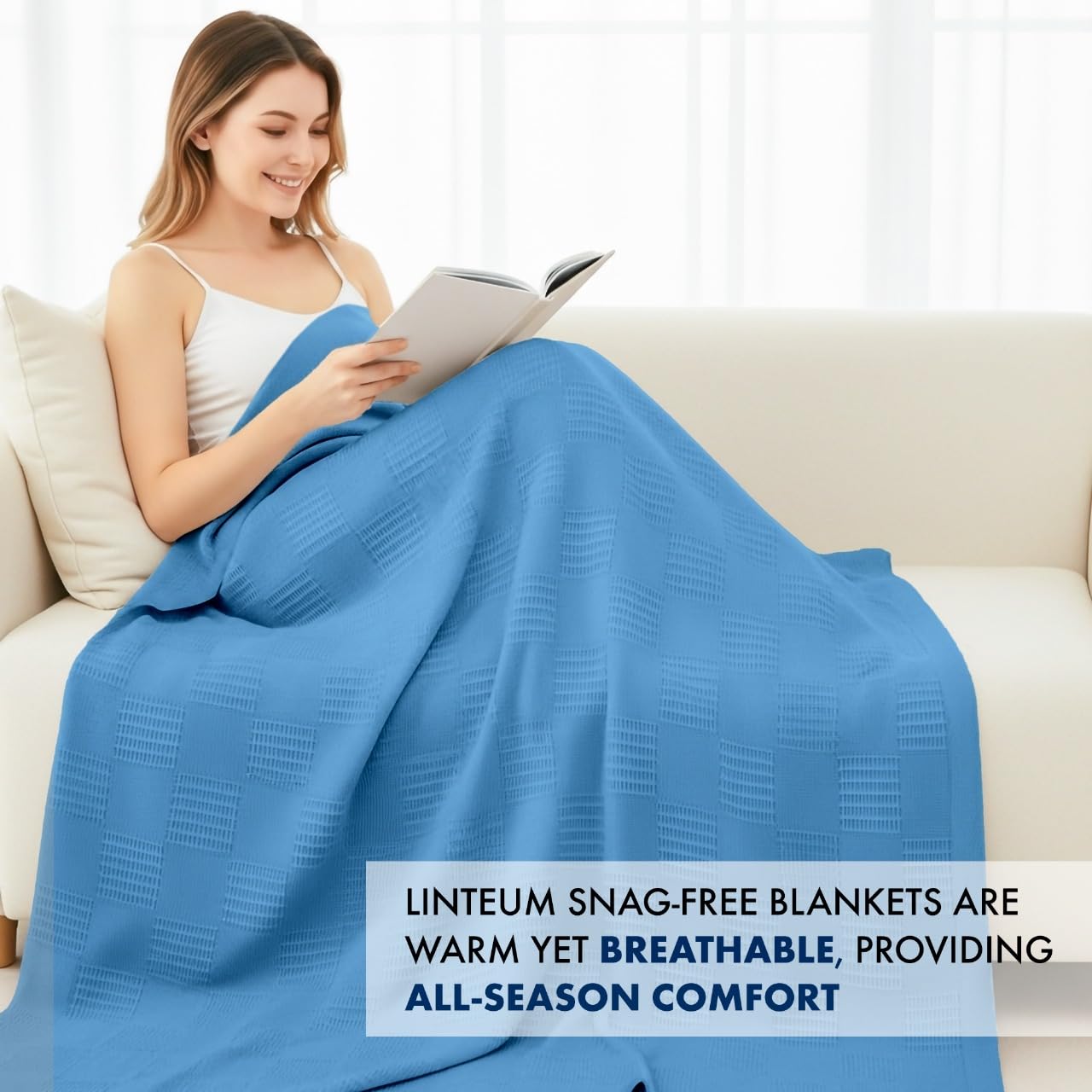 Linteum Textile Supply Thermodecke (Blau, Doppelbett), langlebige und strapazierfähige Decke ohne Haken, aus 100 % Baumwollmaterial für Zuhause, 168 x 228 cm