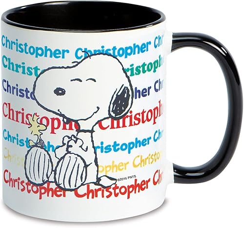 Peanuts Snoopy Name - Taza de café personalizada con mango negro, taza de café de 11 onzas