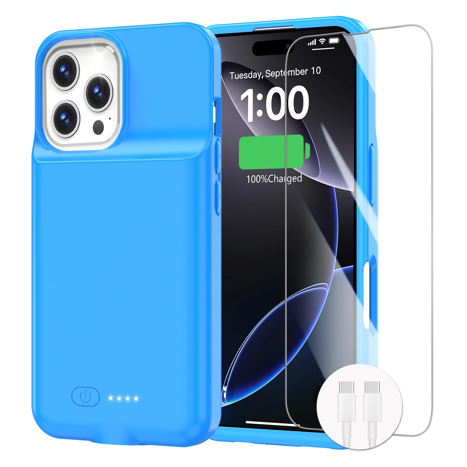 Custodia Batteria Feob Per IPhone 15 Pro - Power Bank Da 7500mAh Con Ricarica 15W E Protezione