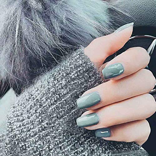 Graeen Glossy Square False Nails Blue Gray Fake Nail Full Cover Press On Faux Nail for Women and Girls(Pack of 24)
