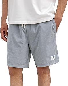 Mens Corduroy Shorts with Pockets,7 Inch Casual Elastic Waist Summer Beach Shorts with Drawstring