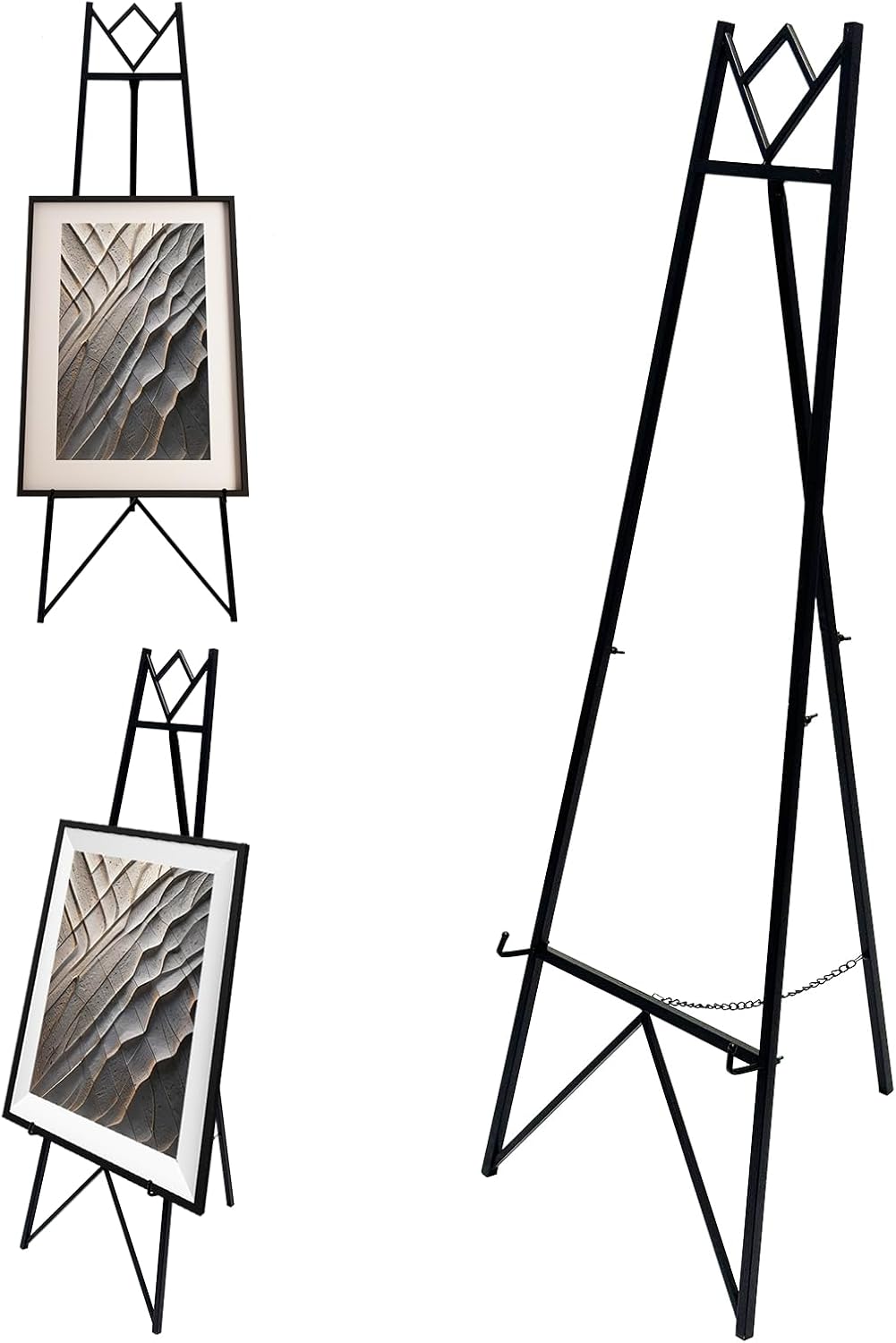 58 Inch Floor Easels for Display Wedding Sign,Iron Adjustable Arts & Crafts Easels,Metal Easel Stand with Chain Support for Mirror(Black)