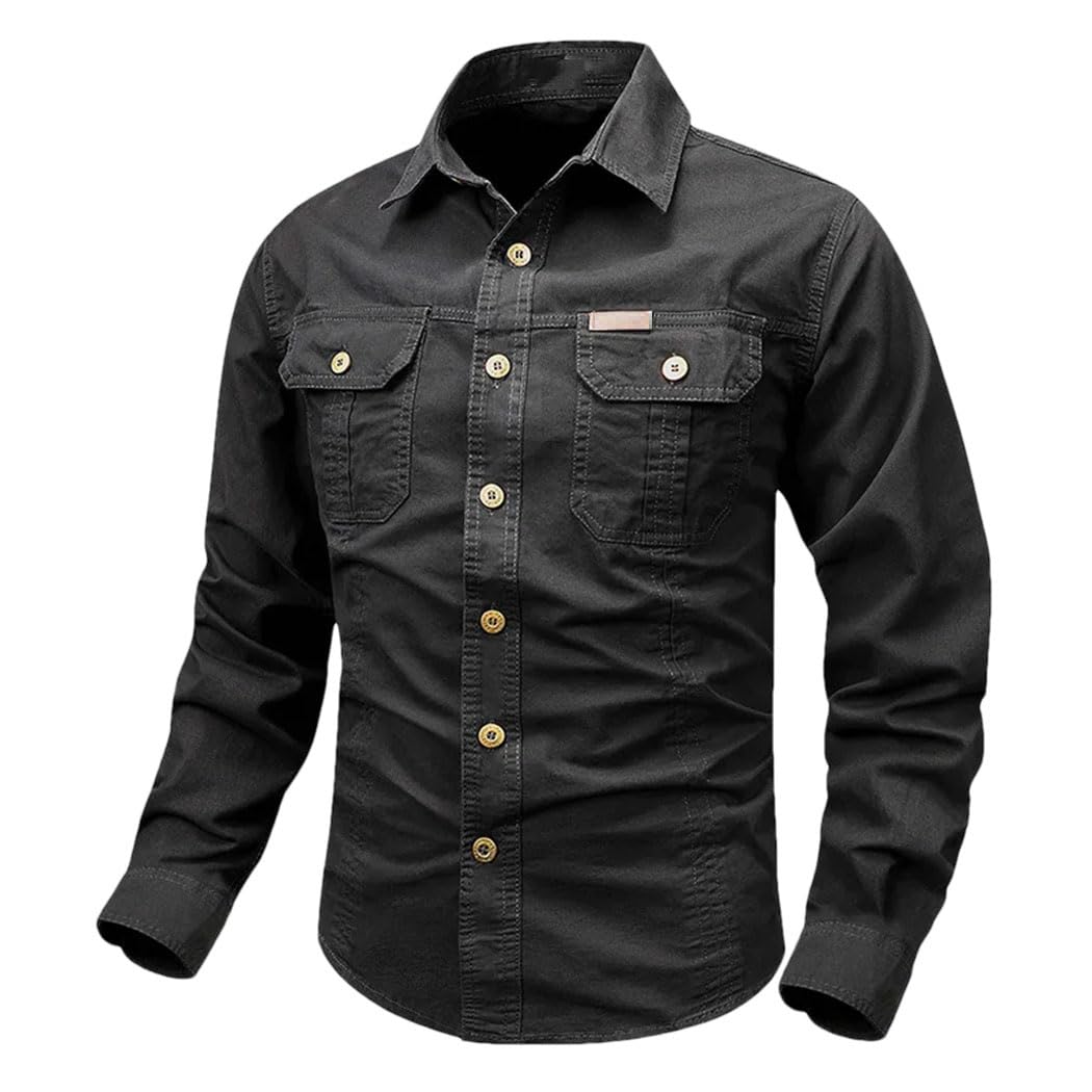 Camisa de estilo táctico para hombre, de manga larga, para el trabajo al aire libre, con botones, para uso diario