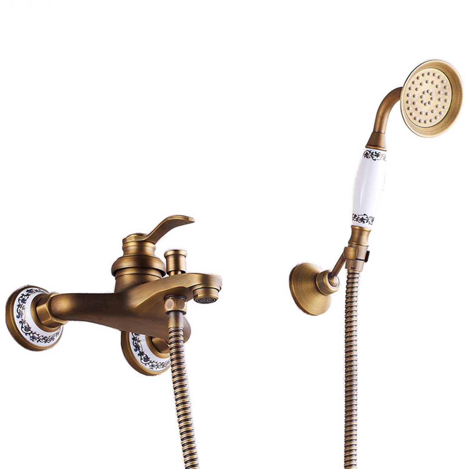HomeLava Grifo de latón antiguo para bañera con ducha de mano, grifo de pared, diseño nostálgico