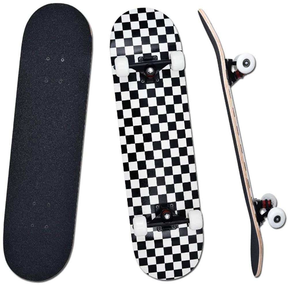 Complete Professional Standard Skateboard 31-inch Skateboard Made of Black and White Checked Maple Deck with Skateboard longboards with