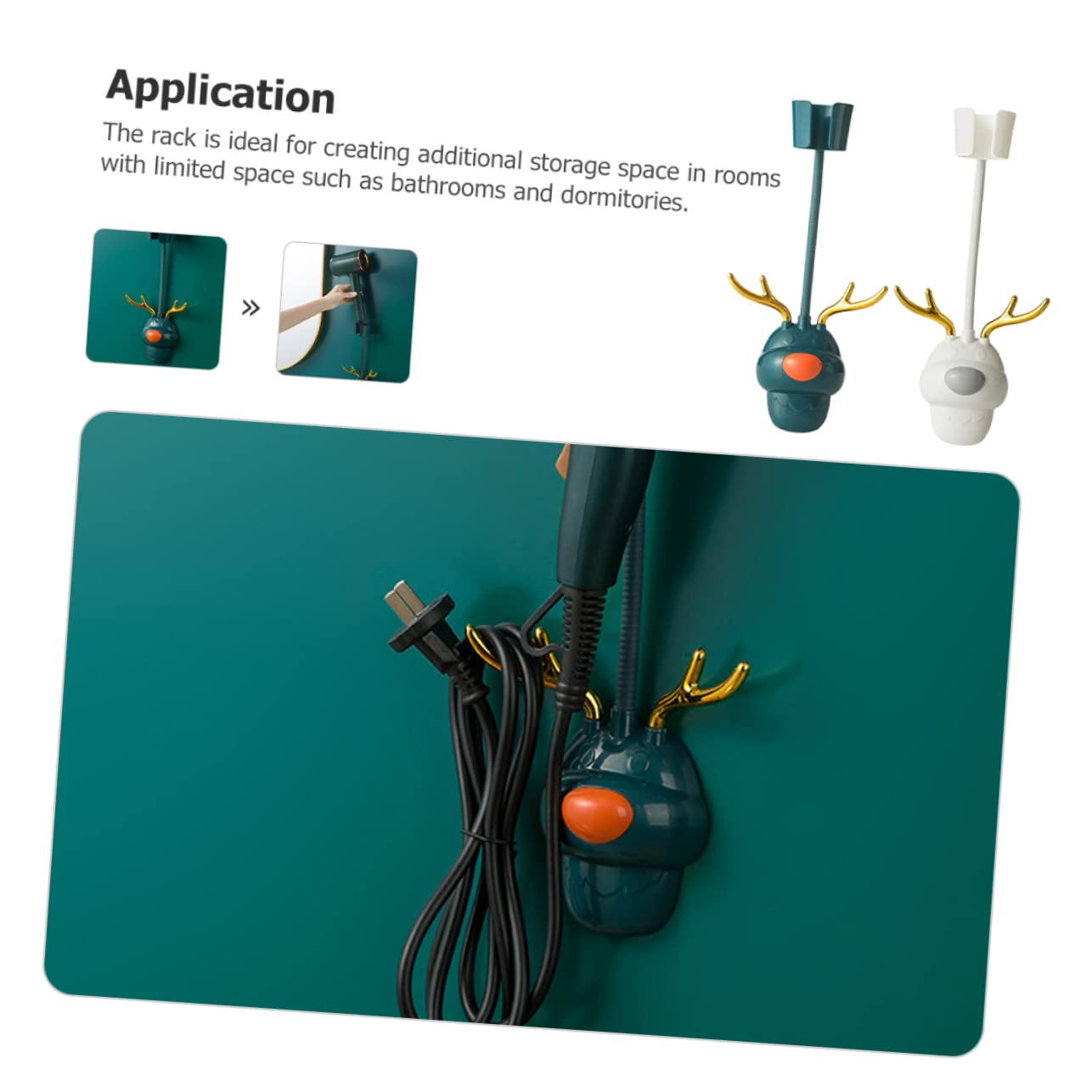 Beavorty Space-saving Hair Dryer Bracket Wall-mounted No Hole Bathroom Organizer Punch- Easy Install