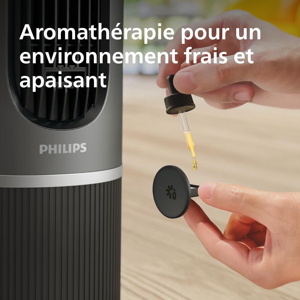 PHILIPS Ventilateur Colonne Série 7000 - Ventilateur connecté, Puissant 8,4 m/s, ultra-silencieux 22 dB, mode Sommeil, 12 vitesses, affichage température, minuterie 12h, oscillation 80° (CX7550/01)