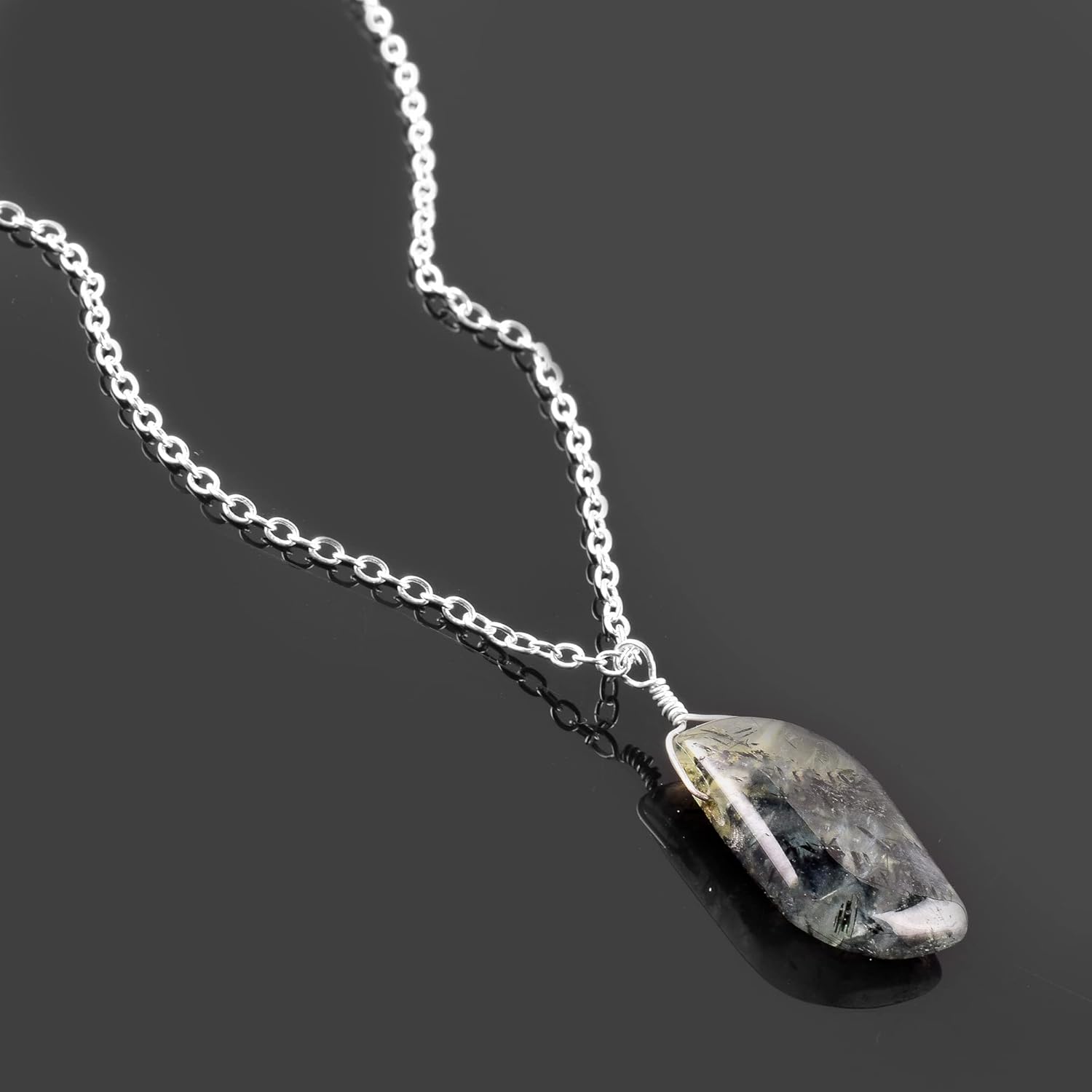 Natural Green Prehnite Crystals Pendant Necklace, Fancy Cabochon Gemstone, Energy Healing Crystals, Birthday, Gift for Her, Gemstone Jewelry 18 inch AAA+ Quality (Leaf) - Image 5