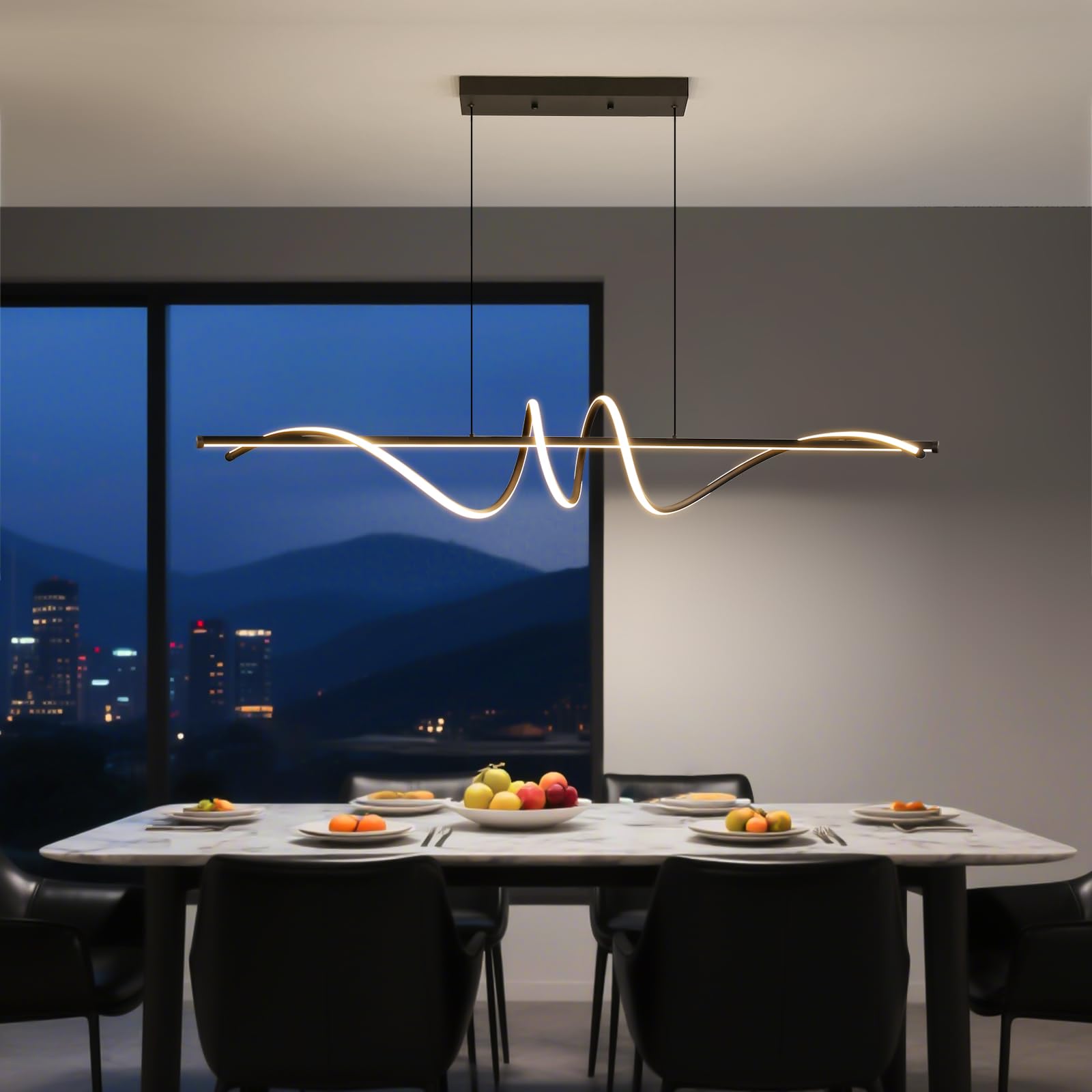 Mikeru LED Pendelleuchte esszimmer,Esstischlampe 120cm modernes Spirale Design hängeleuchte schwarz,dimmbare mit Fernbedienung LED Hängelampe fürHängelampe esszimmer Arbeitszimmer Küche
