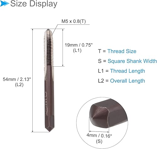 Miniatura 2 de Tapones de roscado a mano, rosca M5 x 0.8, herramienta métrica de aleación de acero, rosca inferior cónica (aplicaciones para reparación de roscas