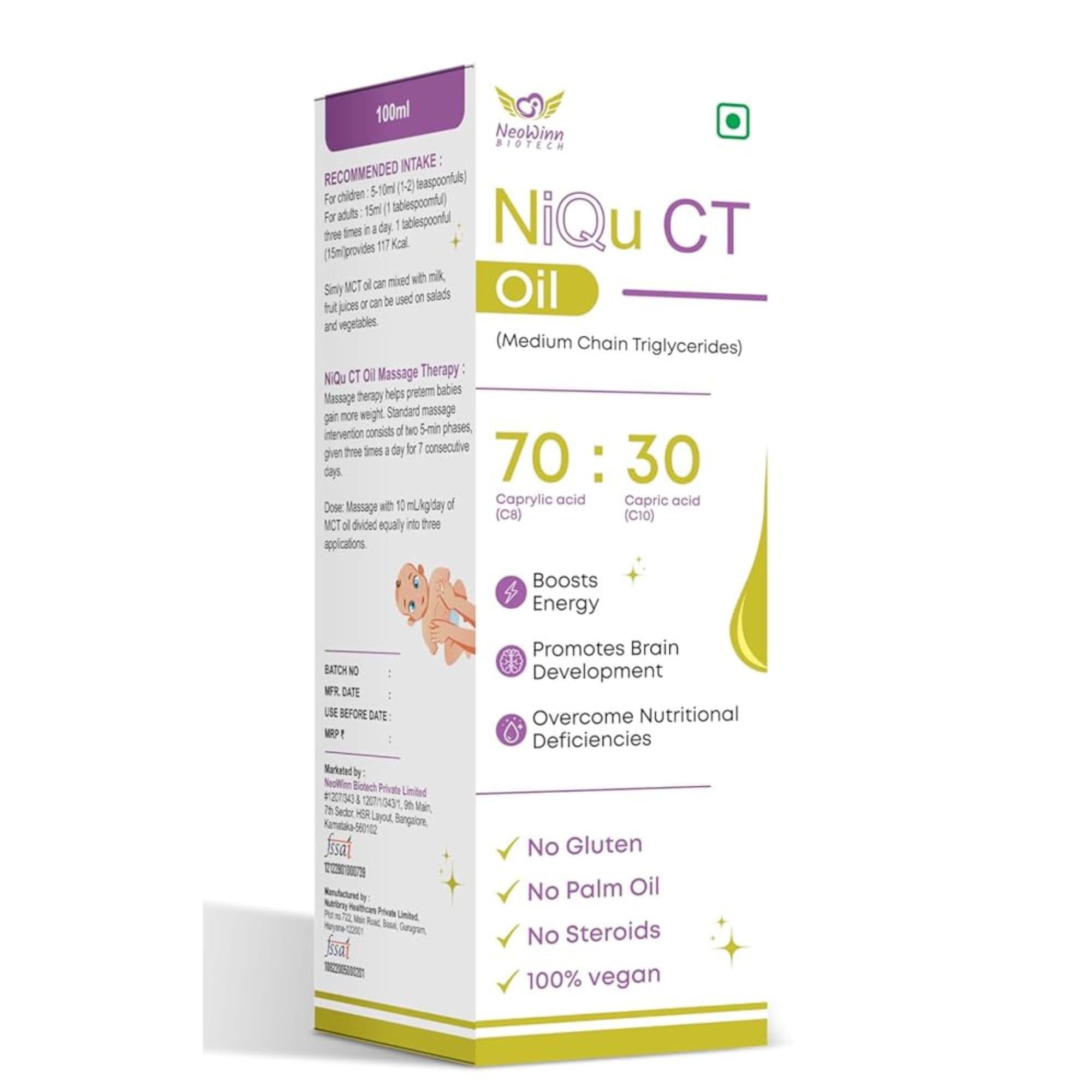 NiQu CT Oil 100ml - Massage and Oral Therapy to boost Infant Growth, Brain Development, Gluten-Free, Vegan, Medical grade oil for babies-image-31