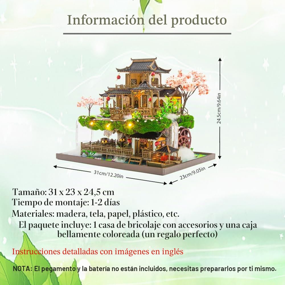 Mini muebles de casa de muñecas china de Fairyland Villa, kit de casa de muñecas en miniatura con luz LED, escala 1:24, habitación creativa para regalo romántico de cumpleaños y Navidad