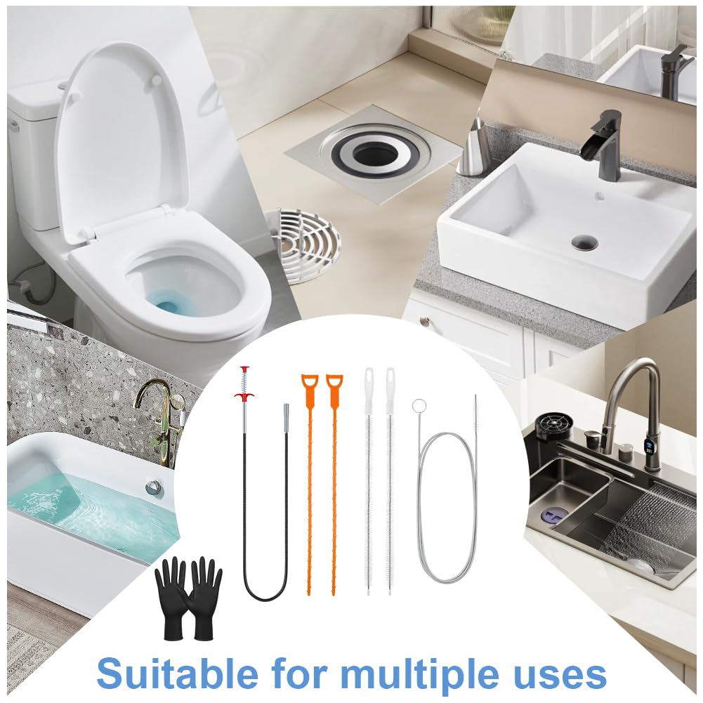 7 Pezzi Kit per Pulizia Degli Scarichi, Stura Lavandino Professionale, Riutilizzabile Spazzola Pulizia Tubi, Molla Sturatubi Spirali per Cucine Bagno Toilette Lavandino Fognature
