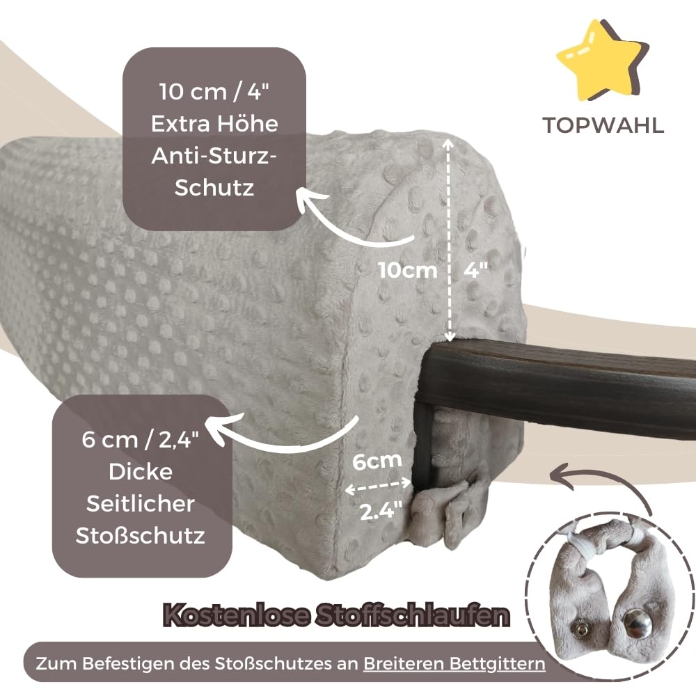 Wonder Space Bettkantenschutz für Kinderbetten, Bettgitter Polsterung Stoßstange - Anti-Kollision | Erhöhte Höhe | Sturzprävention, Einfache Installation Sicherheit Universelle Passform (Grau, 90cm)