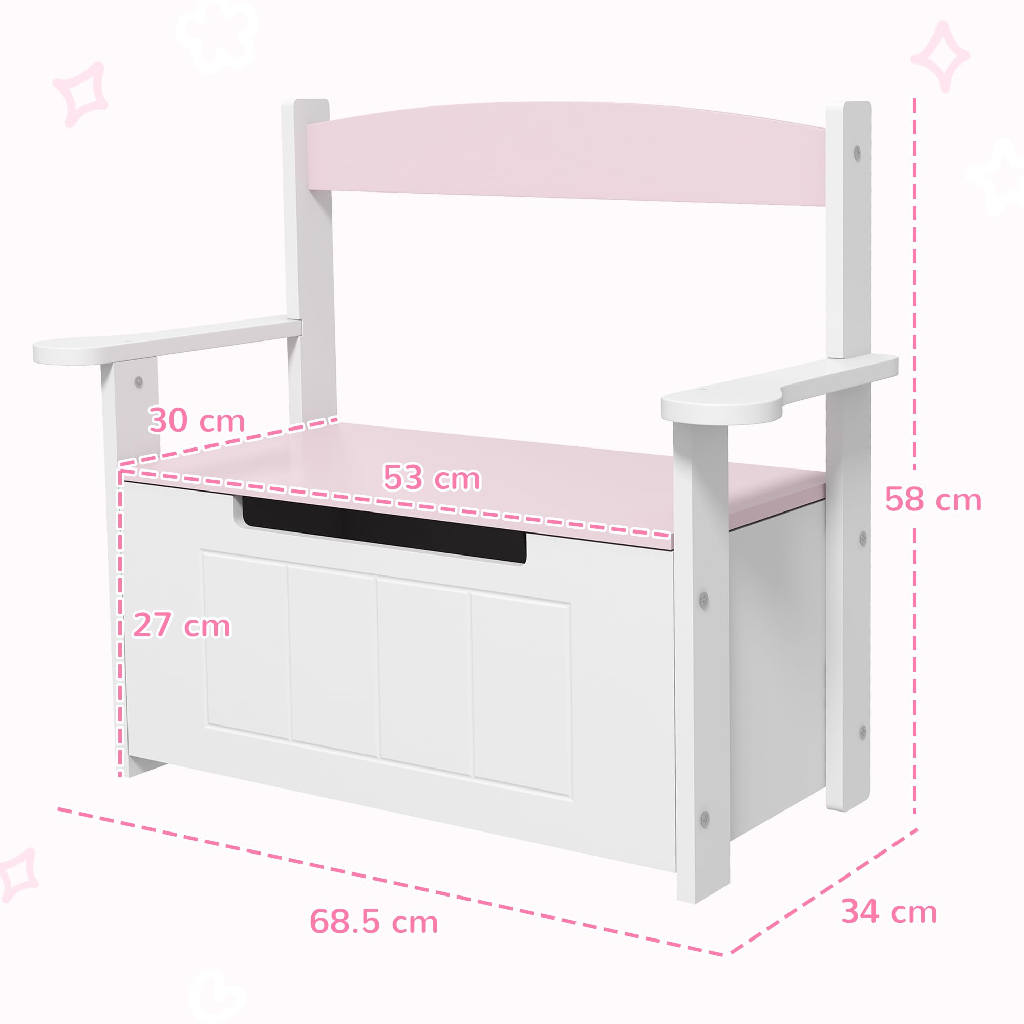 AIYAPLAY Spielzeugkiste, 2 in 1 Spielzeugaufbewahrungstruhe Kinder mit Deckel, Große Spielzeugaufbewahrung Organizer Bank für Schlafzimmer, Kinderzimmer, Spielzimmer, Rosa