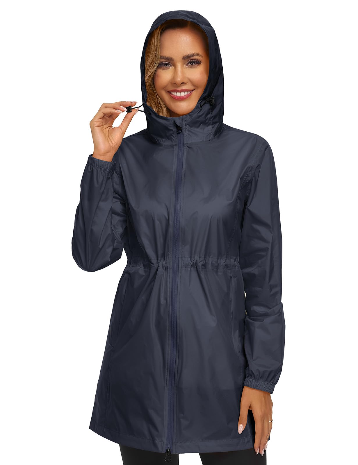 Vancavoo Veste Imperméable Femme Chic Long Manteau de Pluie Coupe Vent avec Capuche Poncho avec Poche