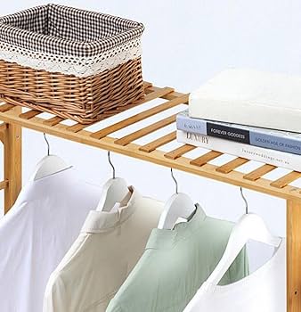 Amazon | XUDREZ ハンガーラック 天然竹製 4段棚 洋服掛け ラック