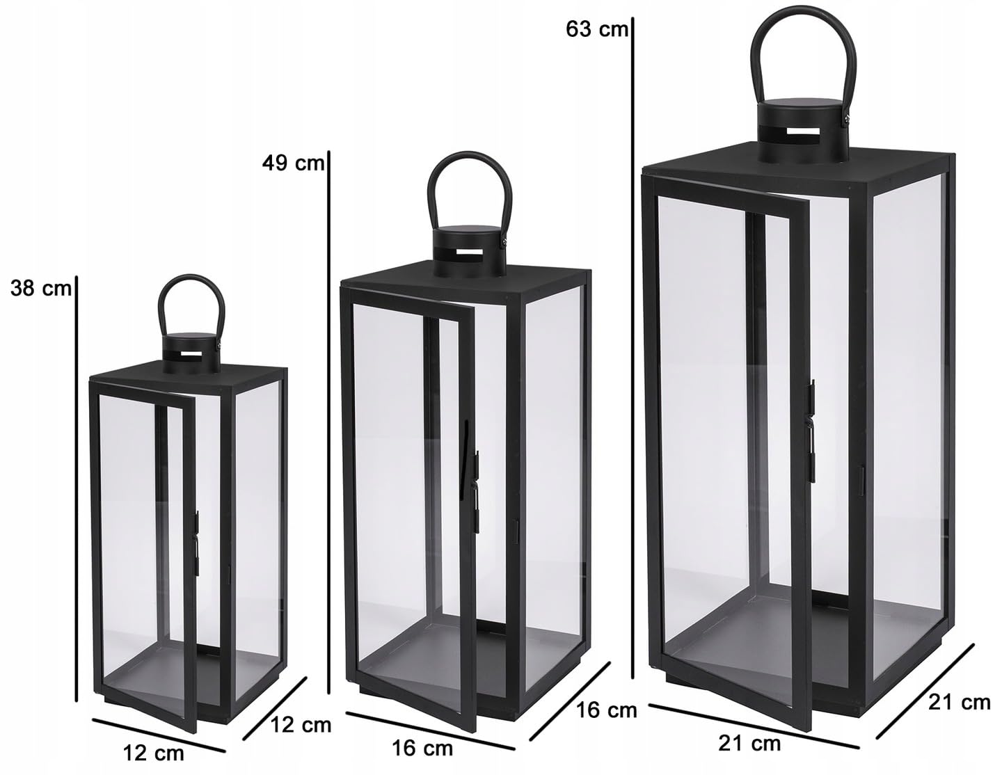 Laterne XXL Gartenlaterne aus Metall Windlicht Deko Kerzenhalter Kerzenleuchter Kerzenständerr für Outdoor Wohnzimmer Garten Balkon Innen Indoor Mattschwarze Farbe mit Glaswänden (F270)
