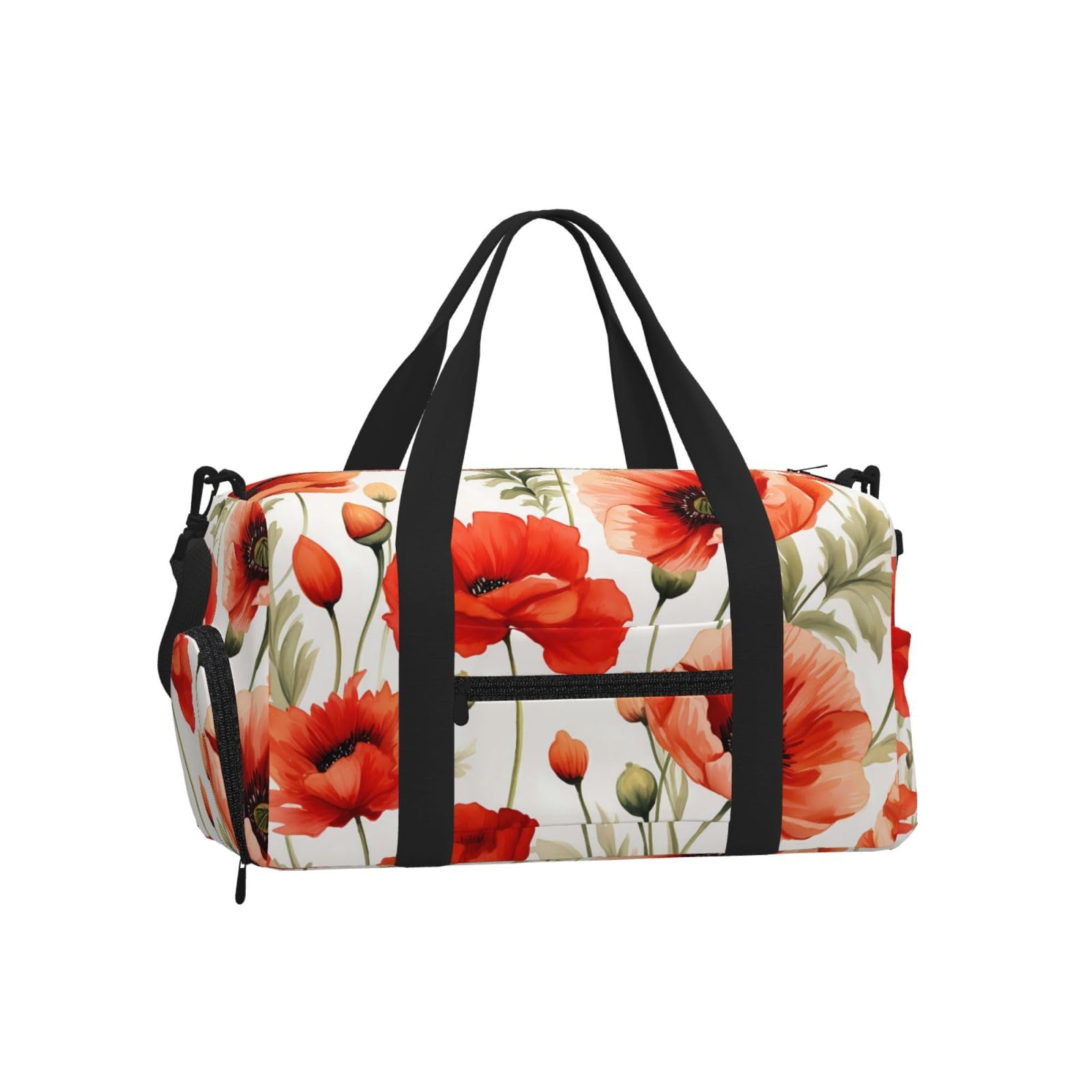 Bolsa de gimnasio resistente al agua con estampado floral de amapola 8