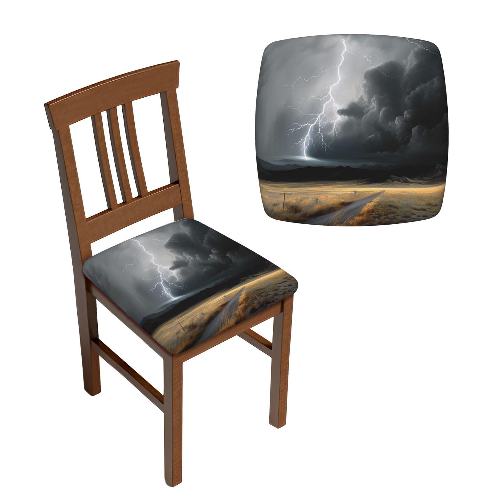 NONHAI 6PCS Dining Chair Seat Covers Set Thunder Landscape Stretch Removable Chairs Covers Washable Seat Cushion Slipcovers Protector for Dining Room Kitchen Chairs