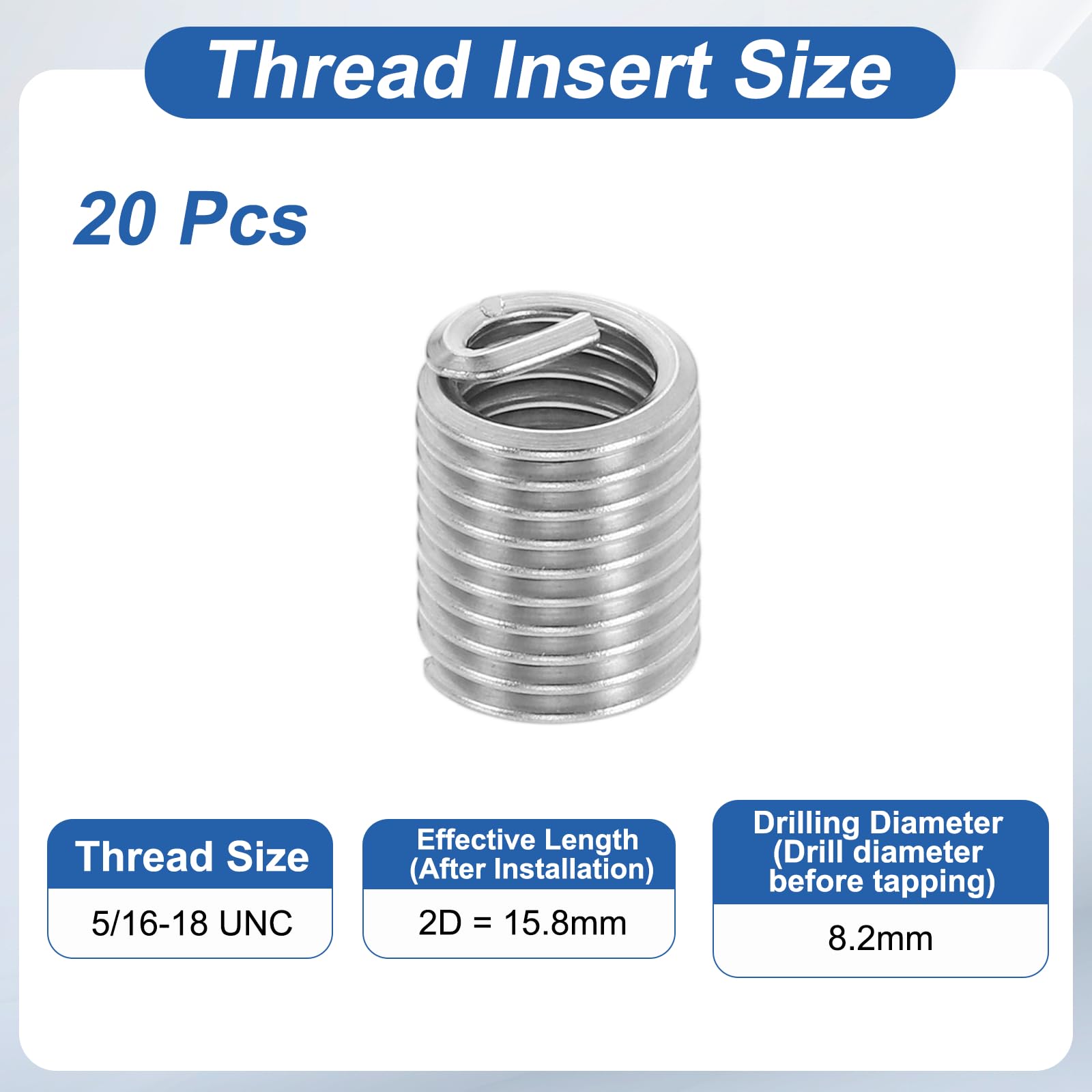 PATIKIL Wire Thread Inserts 5/16-18 UNC 2D 15.8mm - Image 2