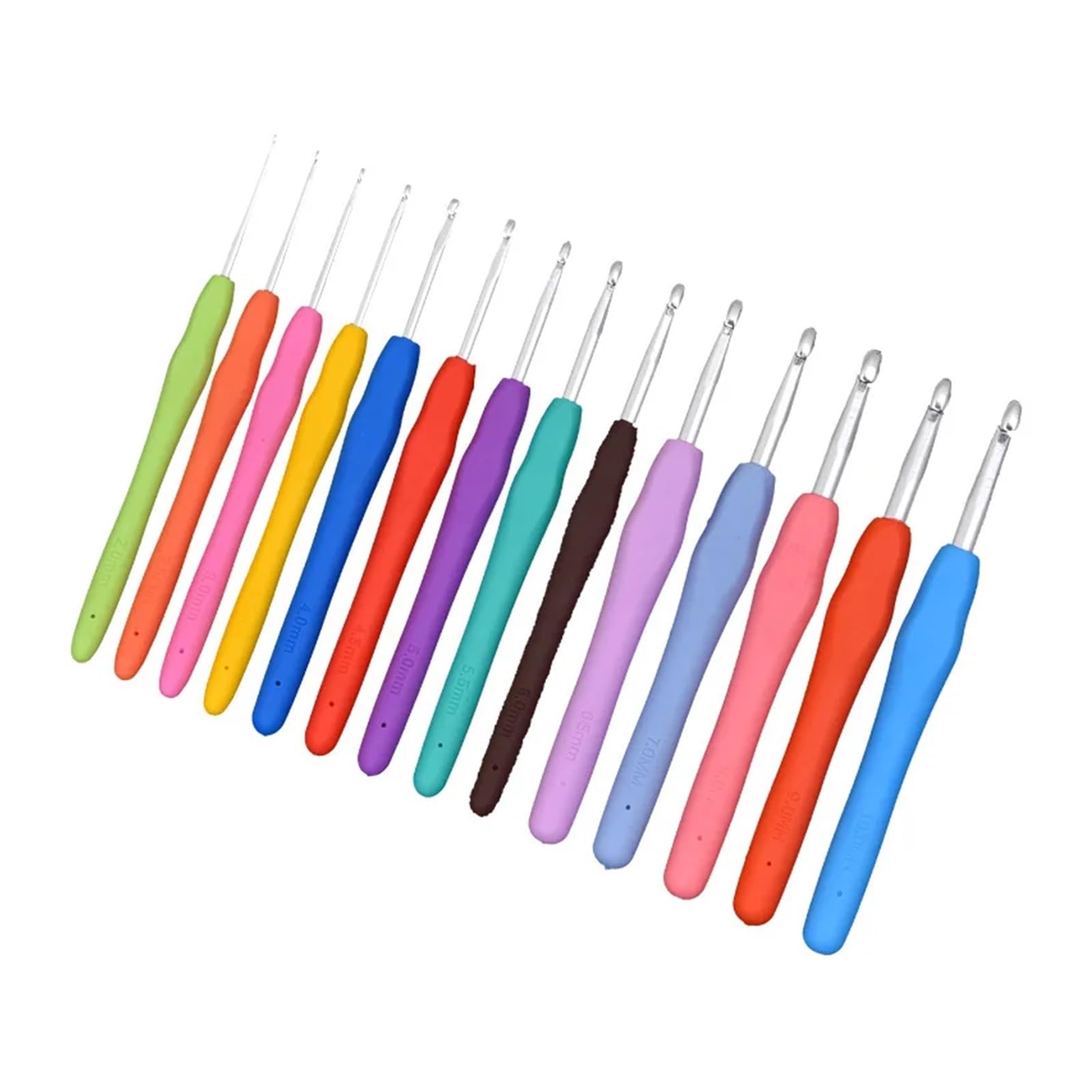 Kit Ganchillo Herramientas de crochet con mango suave de colores, hechas a mano, de silicona, antideslizantes, de aluminio.(1Set 14Pcs)