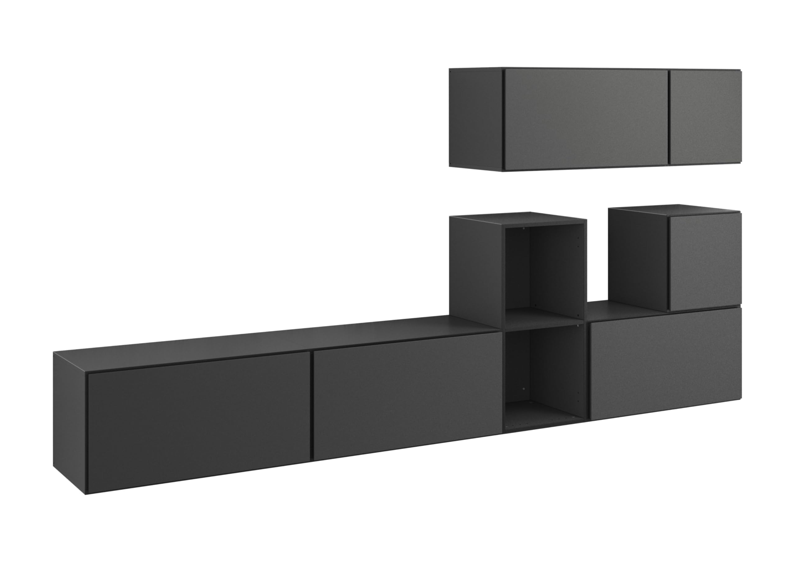 BMG Möbel Wohnzimmer Wohnwand Set 7-teilig MDF Softclose Anthrazit Matt